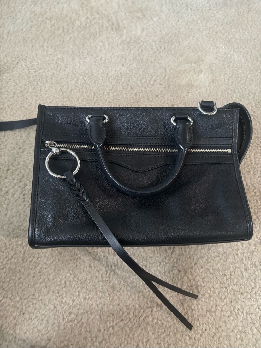 Rebecca Minkoff Black Leather Satchel with Silver Hardware